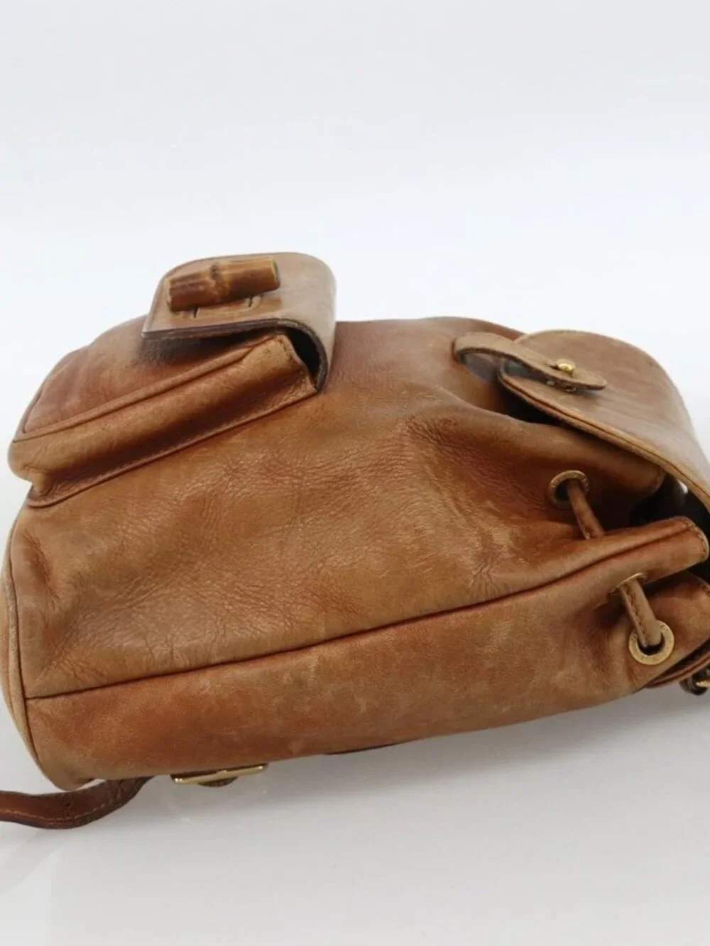 GUCCI Bamboo Backpack Leather Brown Gold 003 1956 0030 Auth 174185